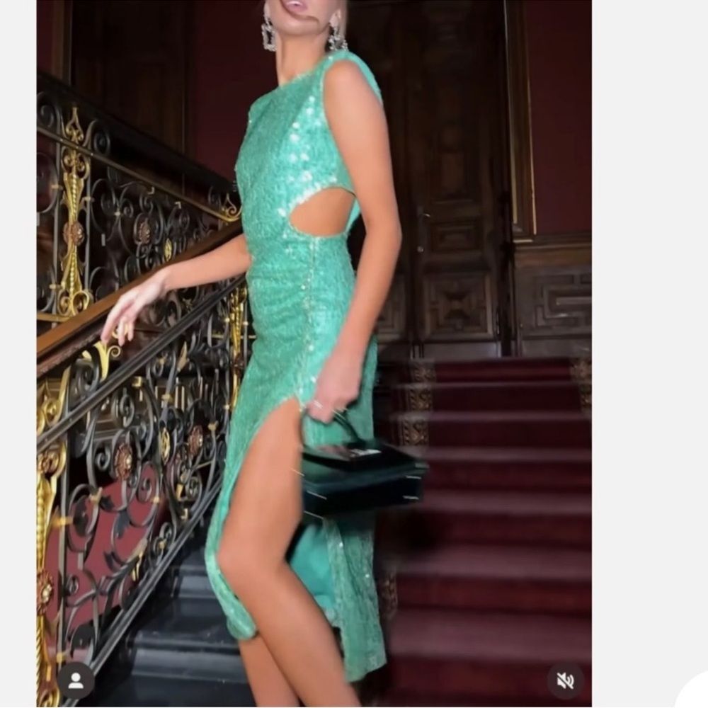 Zara viral cut out Emerald Sequin Backless Midi Dress euro summer wedding guest